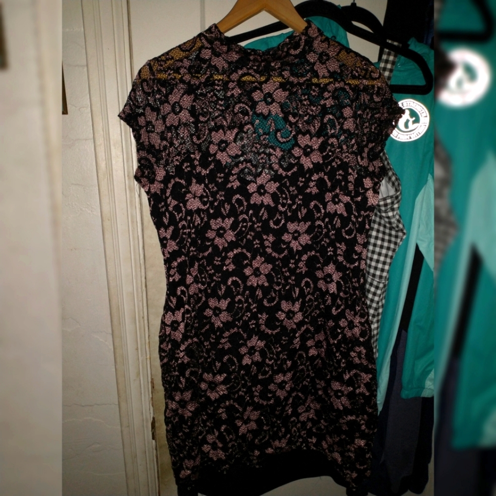Black and pink lace dress